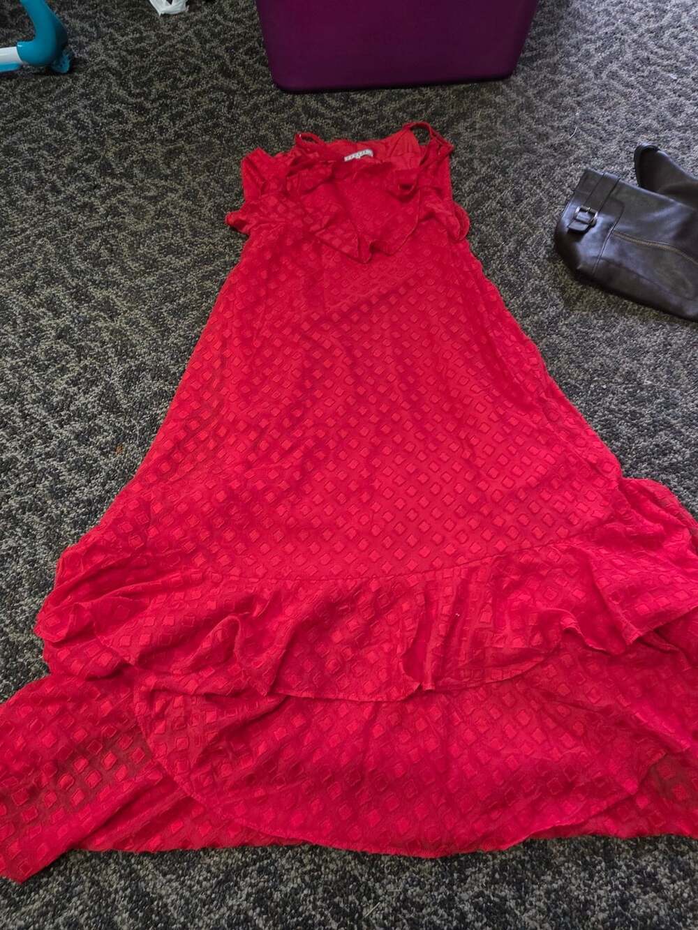 Sister Jane Tiered Maxi Dress Red Jacquard